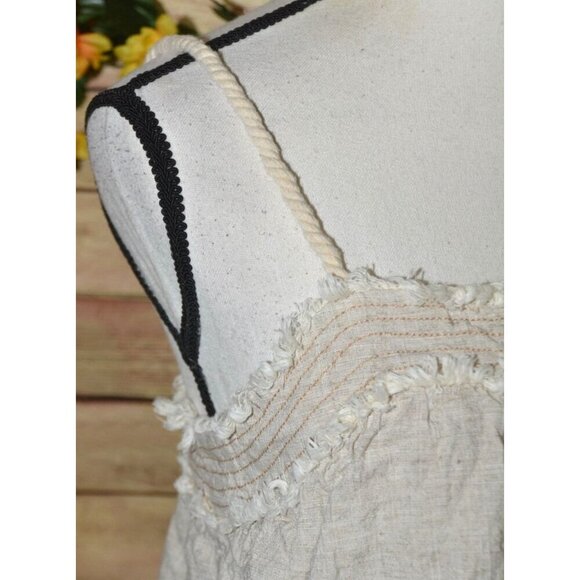 Moon River Beige Crop Tank Top Size M Linen Blend Fringe Rope Straps Cottage - Picture 4 of 12